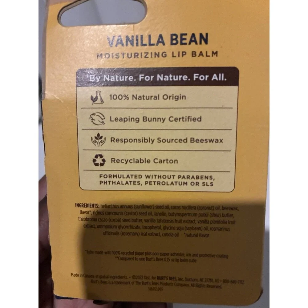 Burt’s Bees Vanilla Paper Tube Lip Balm/0.34 Oz.
